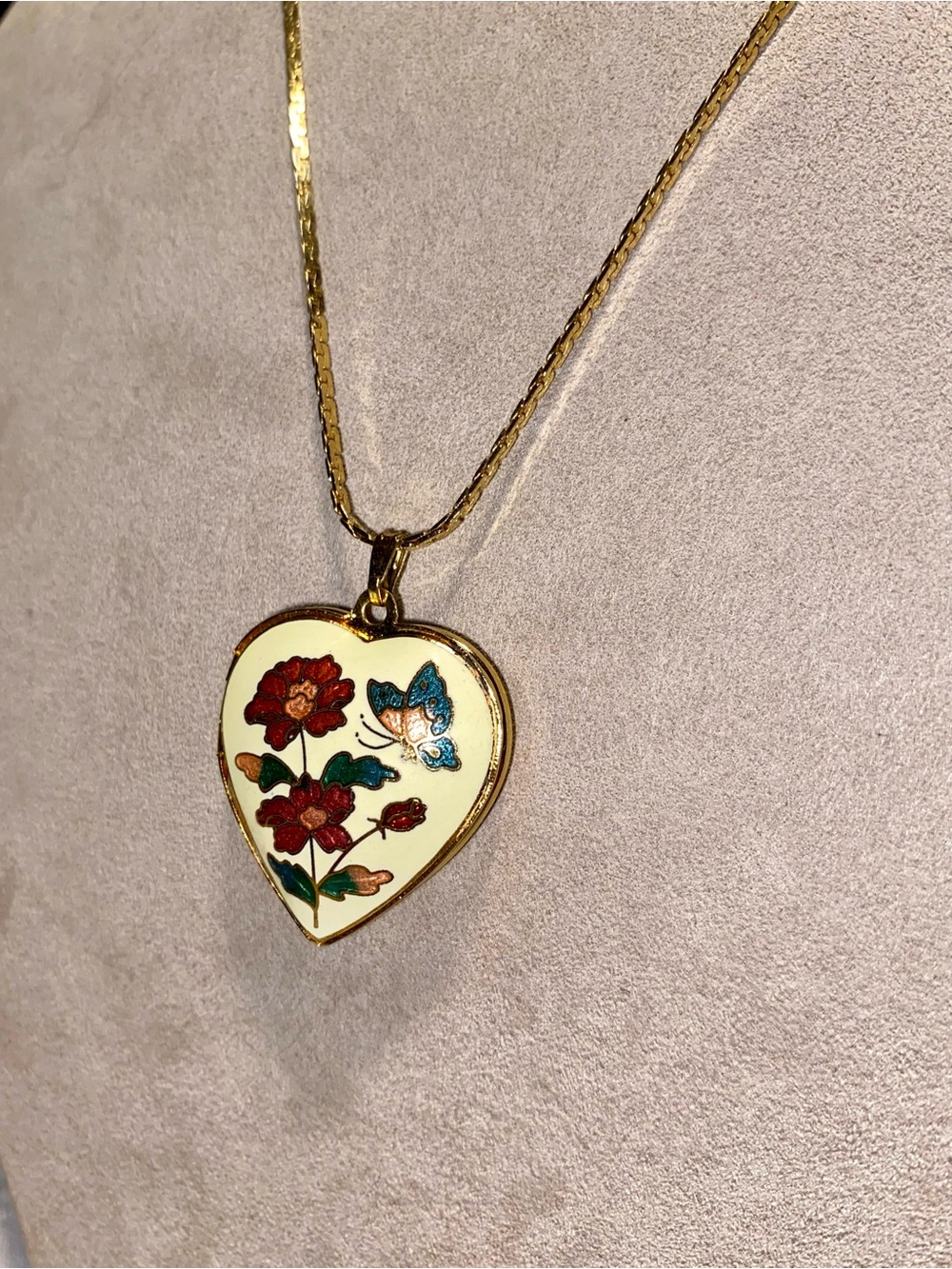 Vintage Cloisonné Heart-Shaped Locket